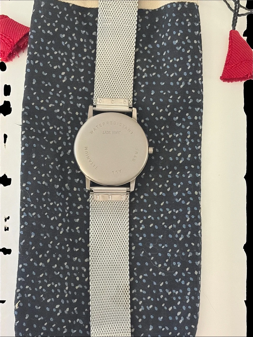 Boccia titanium quartz watch with silver mesh adjustable strap, gold accents